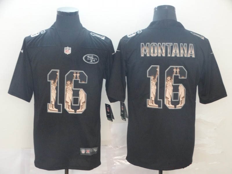 NFL 49ers #16 Joe Montana Black Statue Of Liberty Limited Jersey