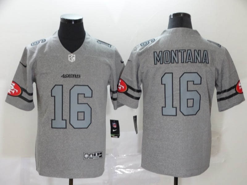 NFL 49ers #16 Joe Montana Gray Gridiron Gray Vapor Untouchable Limited Jersey