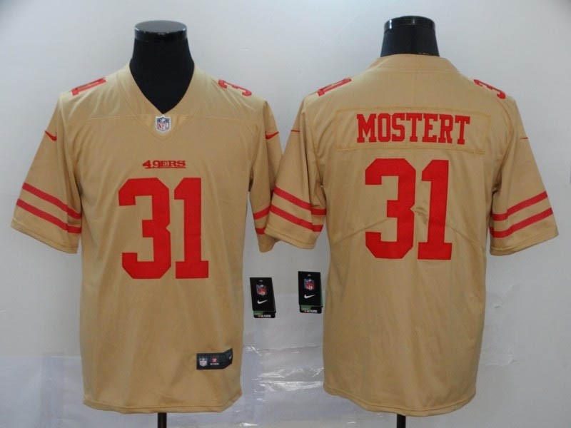 NFL 49ers #31 Raheem Mostert Gold Stitched NFL Limited Inverted Legend 100th Season Jersey