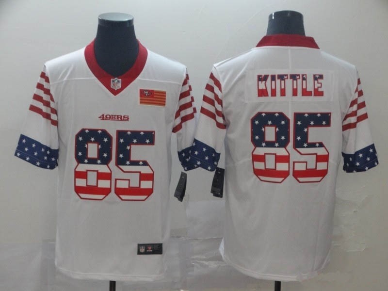 NFL 49ers #85 George Kittle White Salute To Service USA Flag Fashion Limited Jersey