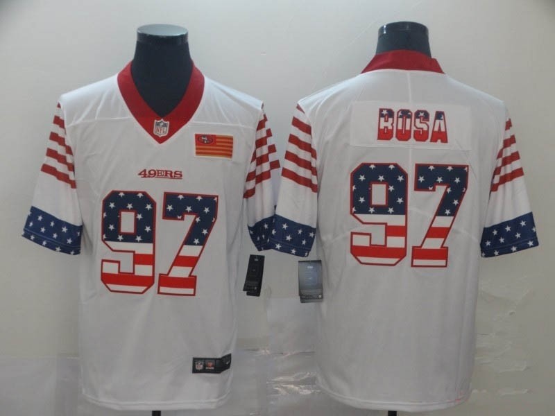 NFL 49ers #97 Nick Bosa White Salute To Service USA Flag Fashion Limited Jersey