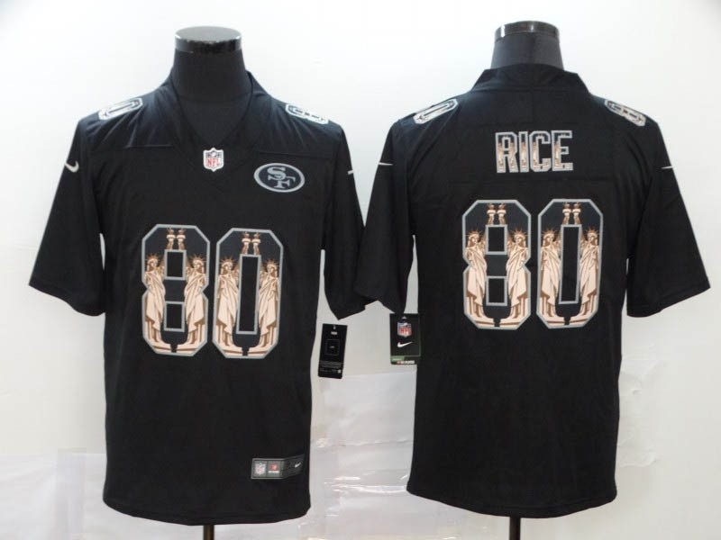 NFL 49ers#80 Jerry Rice Black Statue Of Liberty Limited Jersey