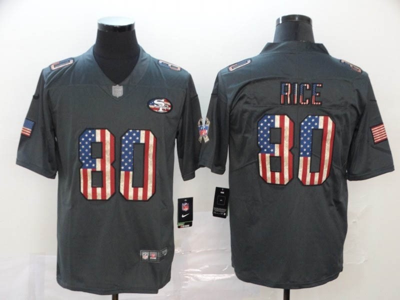 NFL 49ers#80 Jerry Rice Grey Salute To Service USA Flag Fashion Limited Jersey