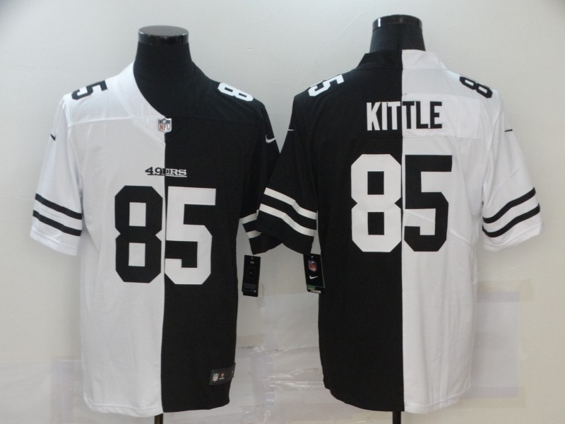 San Francisco 49ers #85 George Kittle Men's Black V White Peace Split Nike Vapor Untouchable Limited NFL Jersey