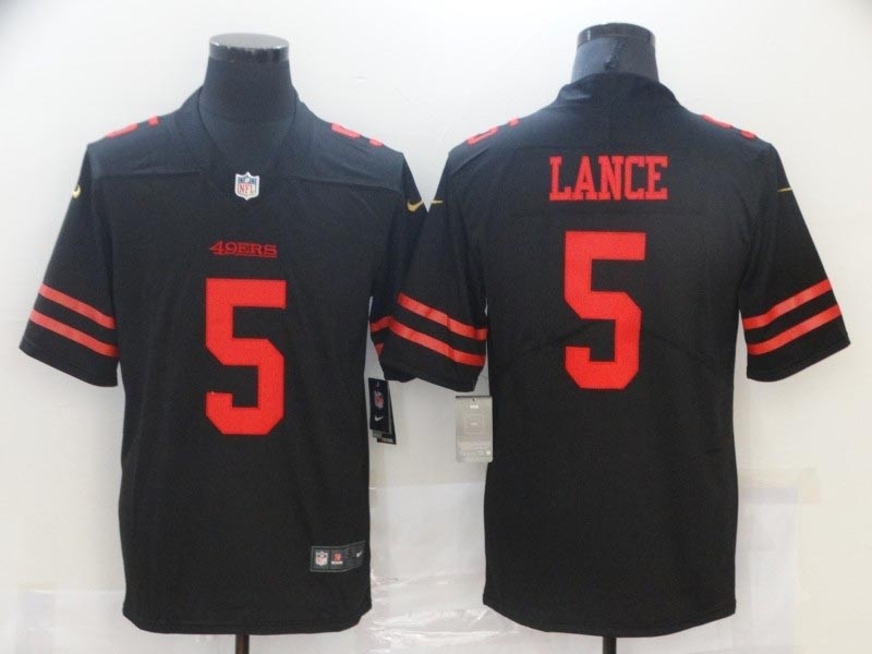 Men's San Francisco 49ers #5 Trey Lance Black 2021 NFL Draft Vapor Limited Jersey