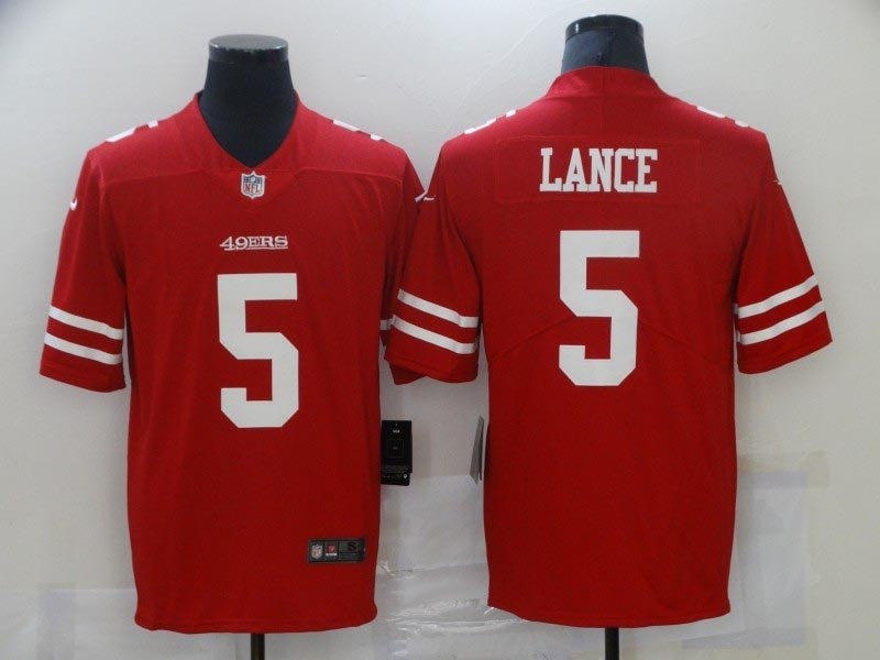 Men's San Francisco 49ers #5 Trey Lance Red 2021 NFL Draft Vapor Limited Jersey