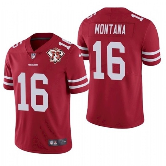 Nike 49ers #16 Joe Montana Red 75th Anniversary Vapor Untouchable Limited Jersey