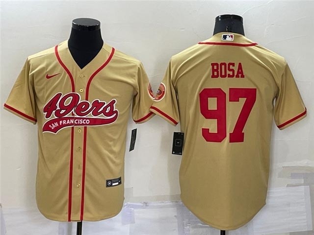 NFL San Francisco 49ers #97 Nick Bosa Gold Baseball Cool Base Jersey