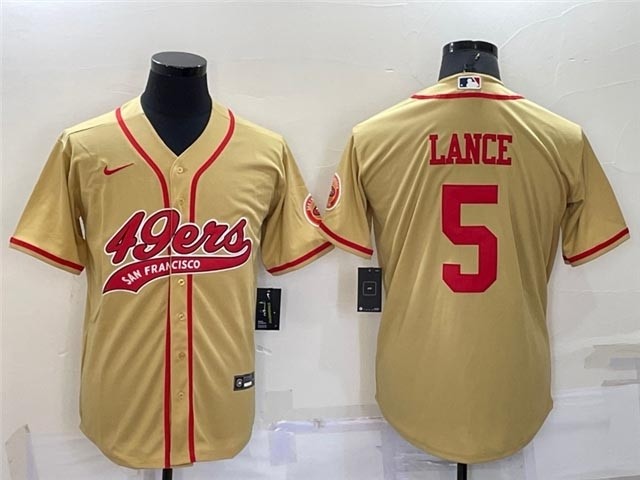 NFL San Francisco 49ers #5 Trey Lance Gold Baseball Cool Base Jersey