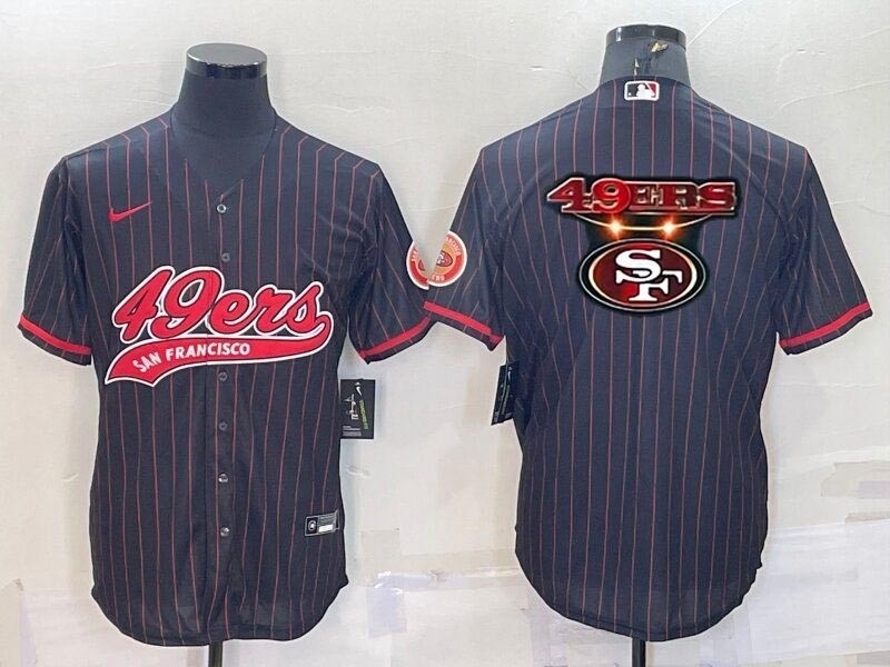 NFL San Francisco 49ers Team Big Logo Black With Patch Cool Base Stitched Baseball Jersey