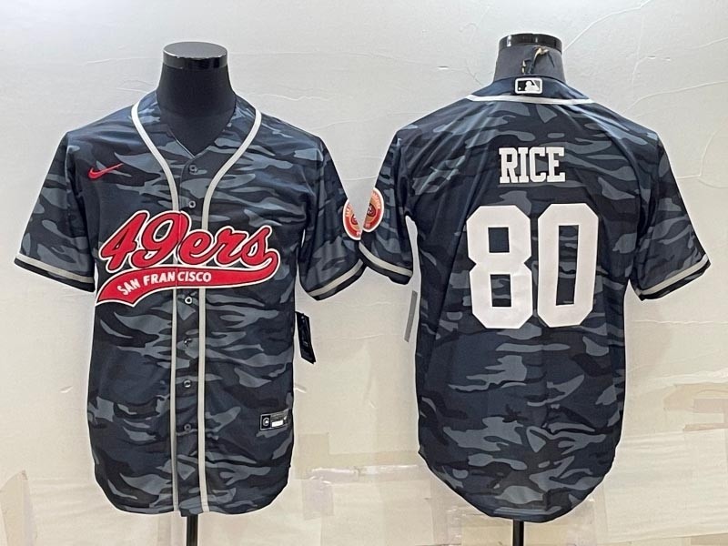 Men's San Francisco 49ers #80 Jerry Rice Grey Camo With Patch Cool Base Stitched Baseball Jersey