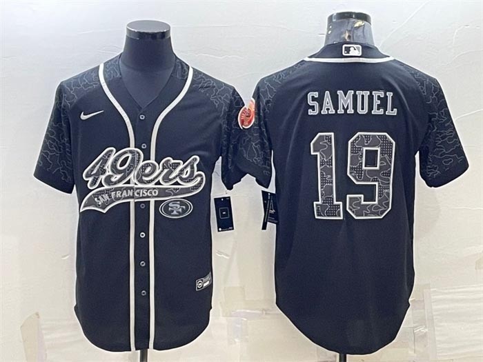 Men's San Francisco 49ers #19 Deebo Samuel Black Reflective With Patch Cool Base Stitched Baseball Jersey