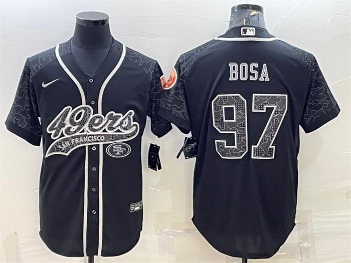 Men's San Francisco 49ers #97 Nick Bosa Black Reflective With Patch Cool Base Stitched Baseball Jersey