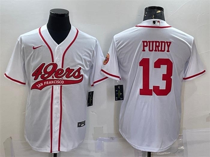 Men's San Francisco 49ers #13 Brock Purdy White With Patch Cool Base Stitched Baseball Jersey