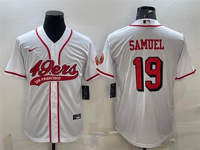 Men's San Francisco 49ers #19 Deebo Samuel New White With Patch Cool Base Stitched Baseball Jersey