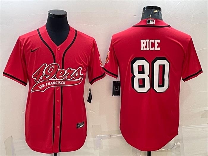 Men's San Francisco 49ers #80 Jerry Rice New Red With Patch Cool Base Stitched Baseball Jersey