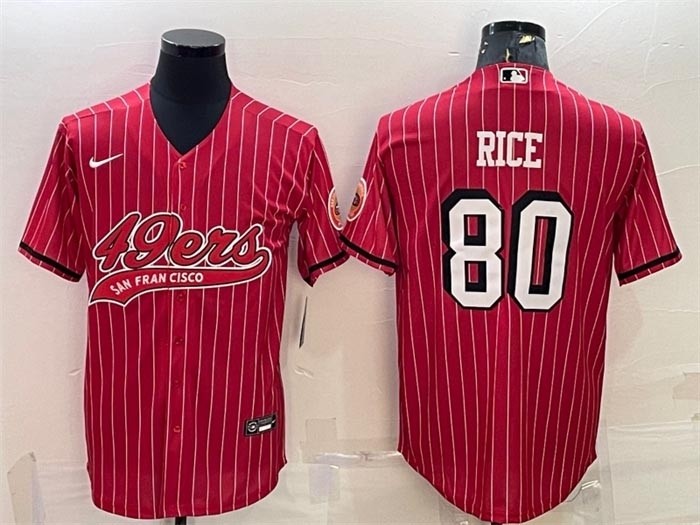 Men's San Francisco 49ers #80 Jerry Rice Red stripe With Patch Cool Base Stitched Baseball Jersey