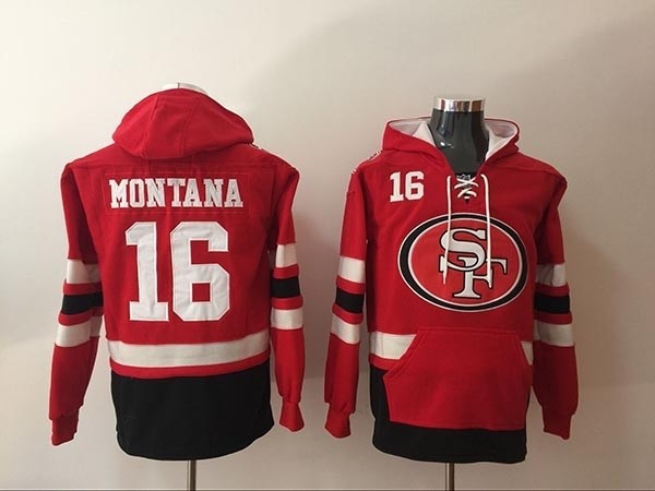 NFL San Francisco 49ers #16 Joe Montana Red All Stitched Hooded Sweatshirt