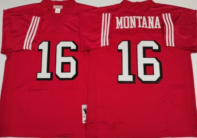 NFL San Francisco 49ers #16 Joe Montana Red M&N Throwback 75th Jersey