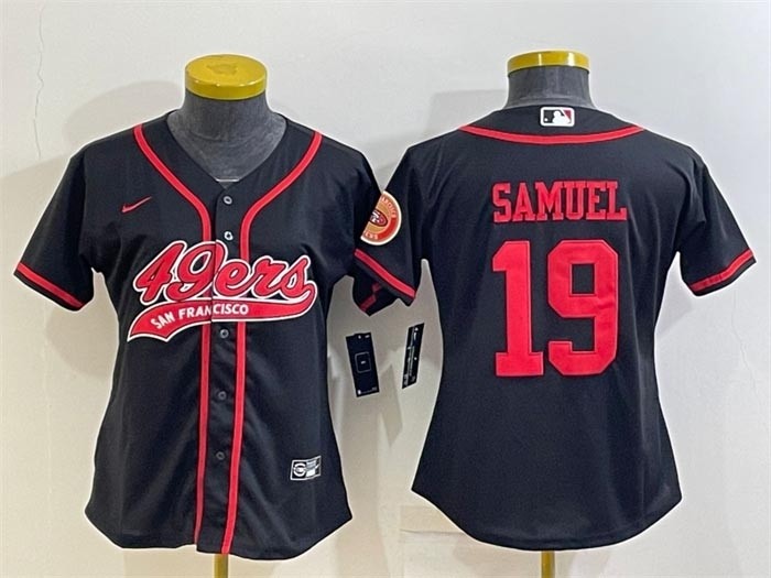 Women's San Francisco 49ers #19 Deebo Samuel Black With Patch Cool Base Stitched Baseball Jersey(Run Small)