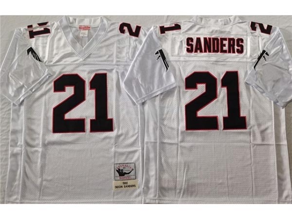 Men's Atlanta Falcons #21 Deion Sanders 1992 Throwback White Jersey