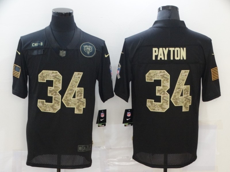 Nike Bears #34 Walter Payton Black Camo 2020 Salute To Service Limited Jersey