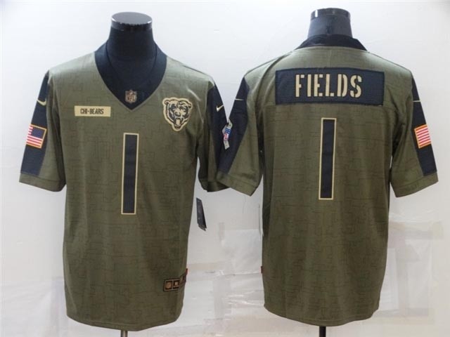 Chicago Bears #1 Justin Fields 2021 Olive Salute To Service Limited Jersey