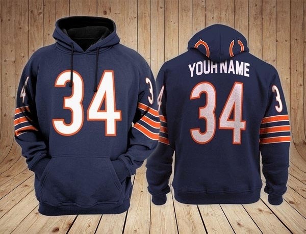 Men's Chicago Bears ACTIVE PLAYER Custom Navy Performance Pullover Hoodie(Name remark in comment column)