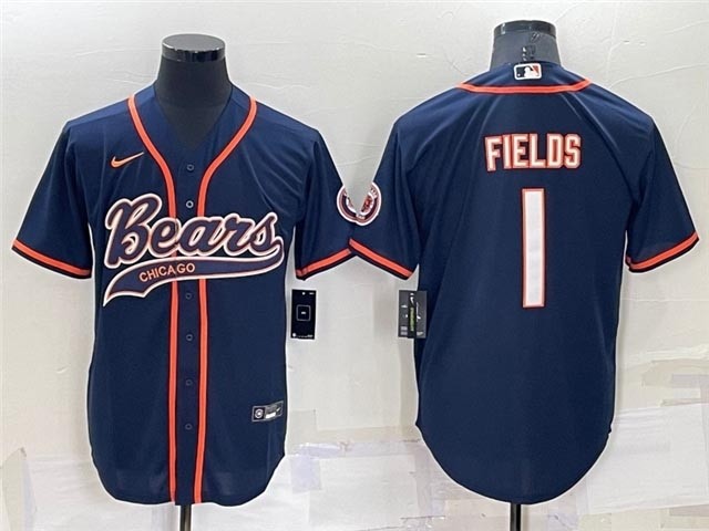 NFL Chicago Bears #1 Justin Fields Navy Baseball Cool Base Jersey