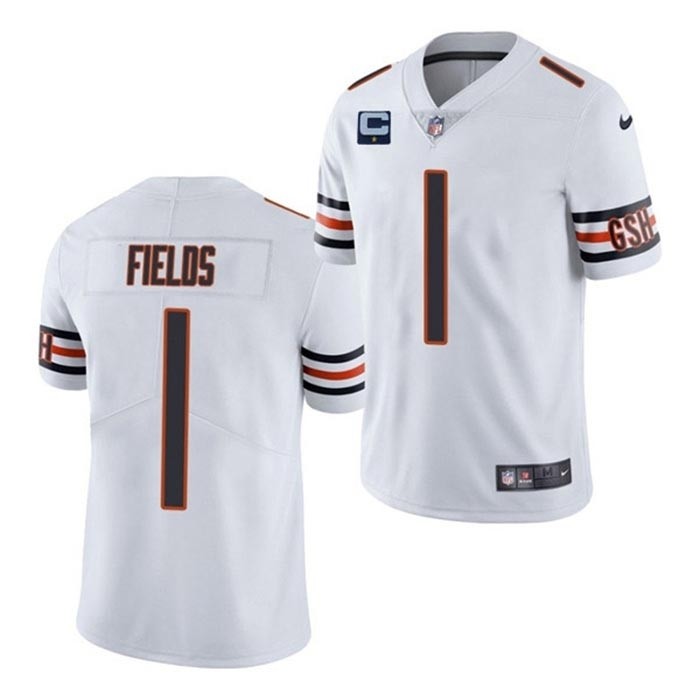 Men's Chicago Bears #1 Justin Fields 2022 White With 1-Star C Patch Vapor Untouchable Limited Stitched Jersey