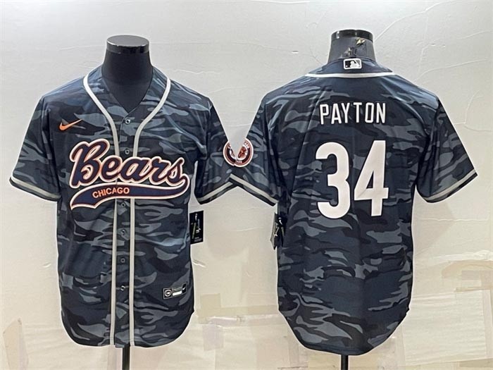 NFL Chicago Bears #34 Walter Payton Grey Camo With Patch Cool Base Stitched Baseball Alternate Jersey