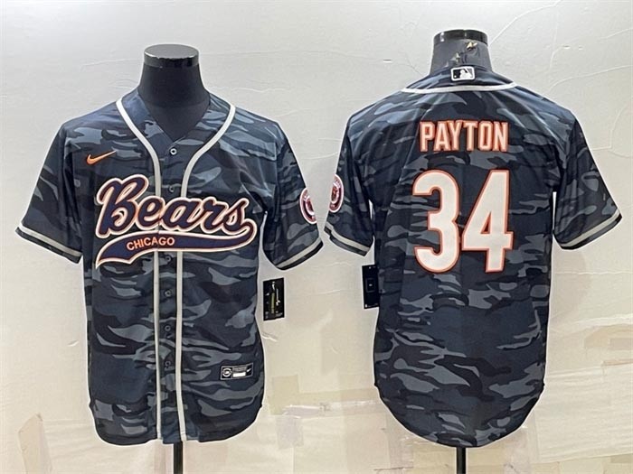 NFL Chicago Bears #34 Walter Payton Grey Camo With Patch Cool Base Stitched Baseball Jersey