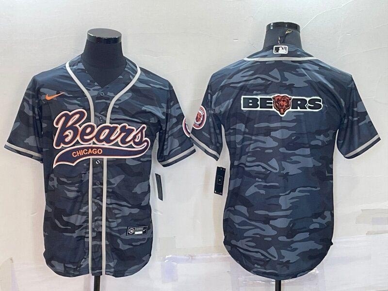 NFL Chicago Bears Grey Camo Team Big Logo With Patch Cool Base Stitched Baseball Jersey