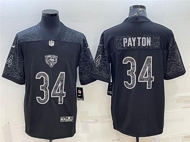 Men's Chicago Bears #34 Walter Payton Black Reflective Limited Stitched Football Jersey