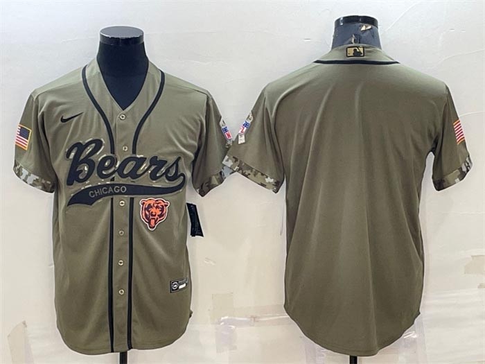 Men's Chicago Bears Blank Olive 2022 Salute To Service Cool Base Stitched Baseball Jersey