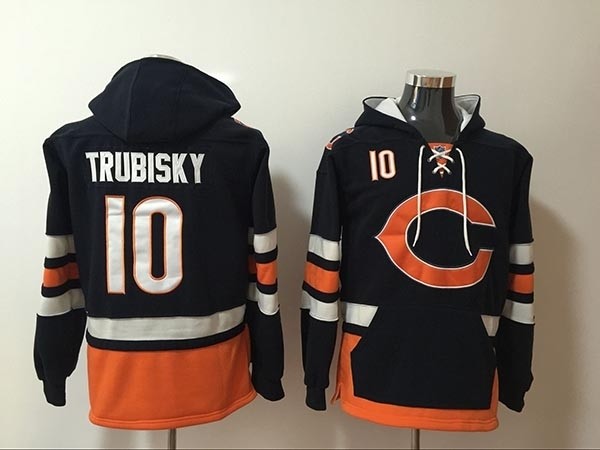 NFL Chicago Bears #10 Mitchell Trubisky Navy Blue All Stitched Hooded Sweatshirt