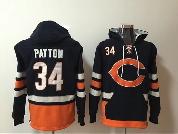 NFL Chicago Bears #34 Walter Payton Navy Blue All Stitched Hooded Sweatshirt