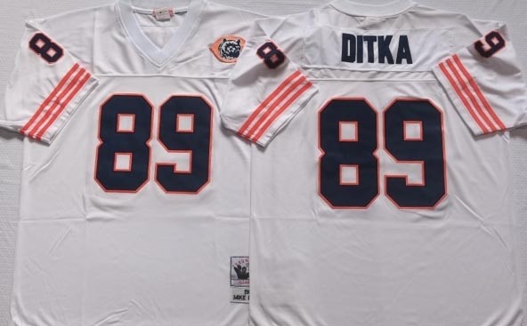 NFL Throwback Chicago Bears #89 Mike Ditka White with Bear Logo  Throwback Jersey