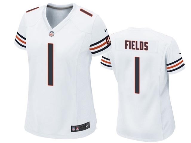 Women's Chicago Bears #1 Justin Fields White Vapor Limited Jersey