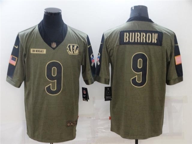 Cincinnati Bengals #9 Joe Burrow 2021 Olive Salute To Service Limited Jersey