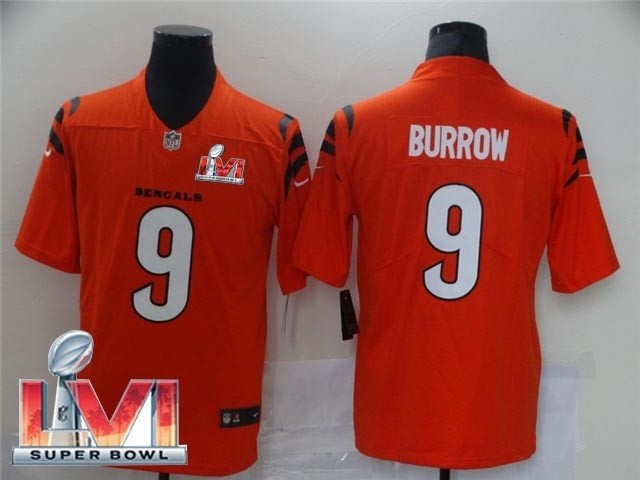 Men's Cincinnati Bengals #9 Joe Burrow 2022 Orange Super Bowl LVI Vapor Limited Stitched Jersey