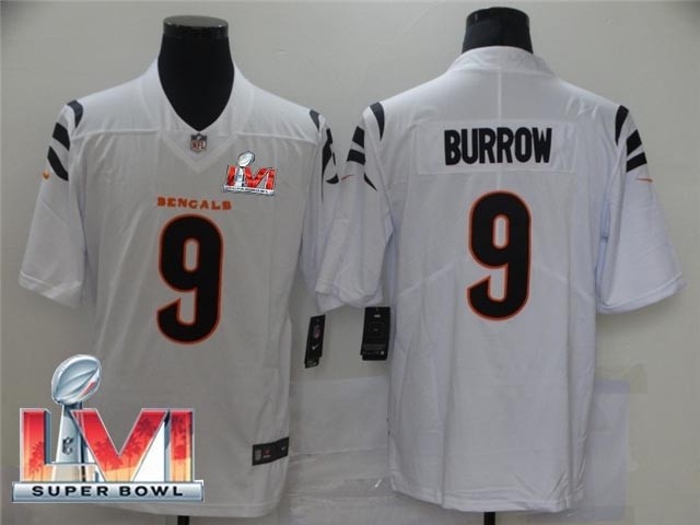 Men's Cincinnati Bengals #9 Joe Burrow 2022 White Super Bowl LVI Vapor Limited Stitched Jersey