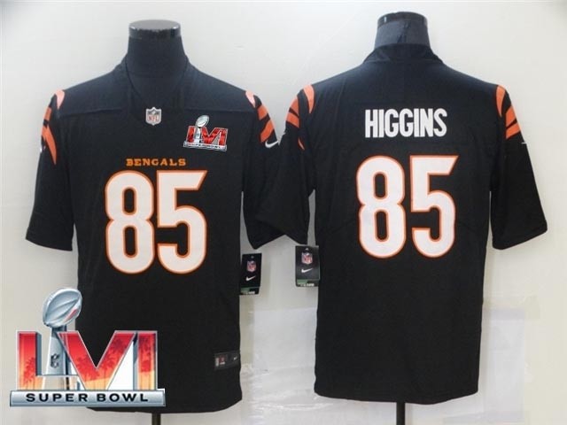 Men's Cincinnati Bengals #85 Tee Higgins 2022 Black Super Bowl LVI Vapor Limited Stitched Jersey