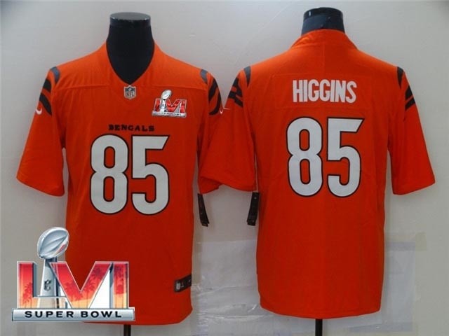 Men's Cincinnati Bengals #85 Tee Higgins 2022 Orange Super Bowl LVI Vapor Limited Stitched Jersey