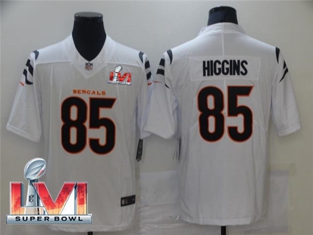 Men's Cincinnati Bengals #85 Tee Higgins 2022 White Super Bowl LVI Vapor Limited Stitched Jersey