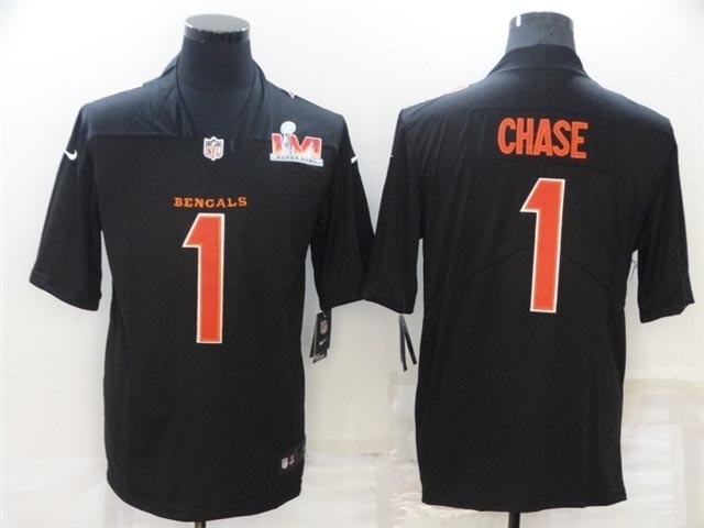 Cincinnati Bengals #1 Ja'Marr Chase Black Fashion 2022 Super Bowl LVI Bound Vapor Jersey