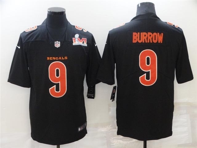 Cincinnati Bengals #9 Joe Burrow Black Fashion 2022 Super Bowl LVI Bound Vapor Jersey