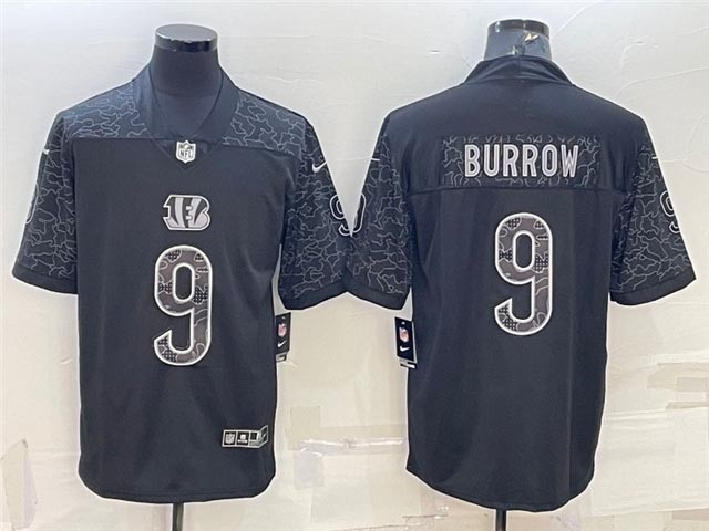 Men's Cincinnati Bengals #9 Joe Burrow Black Reflective Limited Stitched Football Jersey