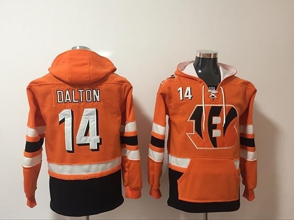 NFL Cincinnati Bengals #14 Andy Dalton Orange All Stitched Hooded Sweatshirt