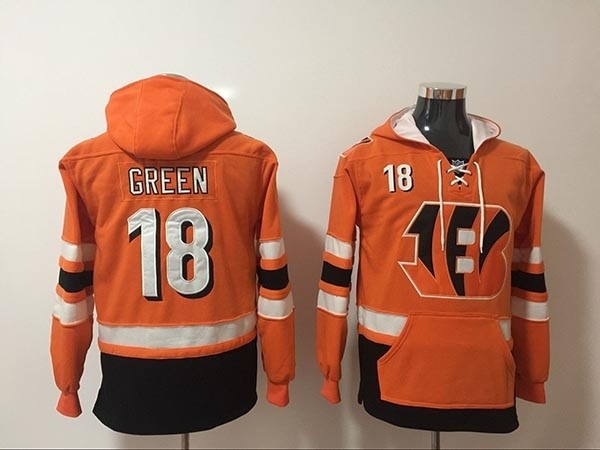 NFL Cincinnati Bengals #18 A.J. Green Orange All Stitched Hooded Sweatshirt